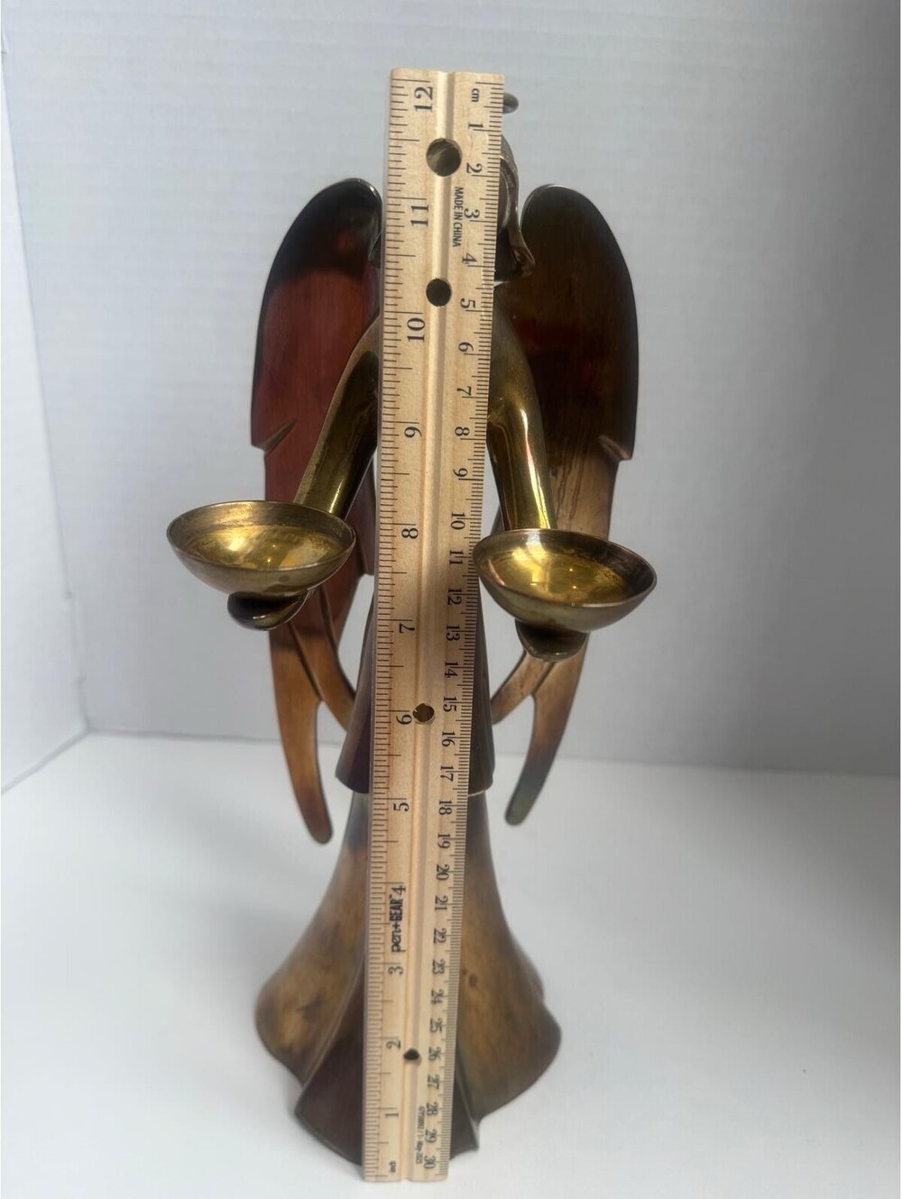 Vintage Christmas 1970s Brass Angel Candle Holder — Extended Wings 12.5” Large - Picture 12 of 12